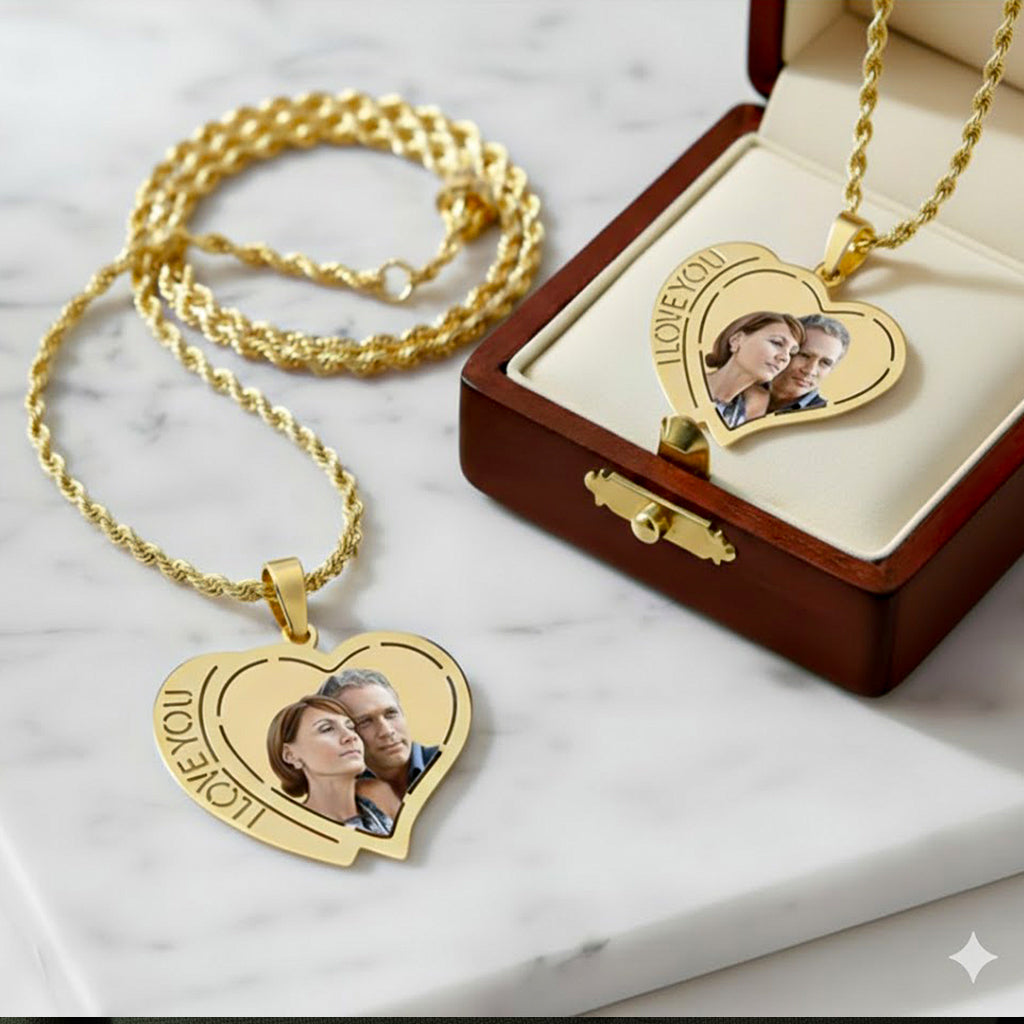 Double Heart Picture Pendant with Names Cut-Out - Personalized Custom Jewelry with Your Pictures | Sterling Silver