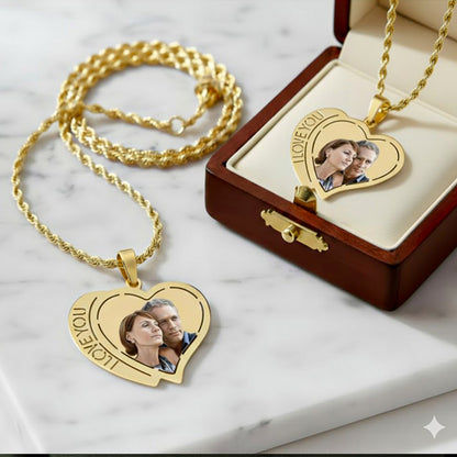 Double Heart Picture Pendant with Names Cut-Out - Personalized Custom Jewelry with Your Pictures | Sterling Silver