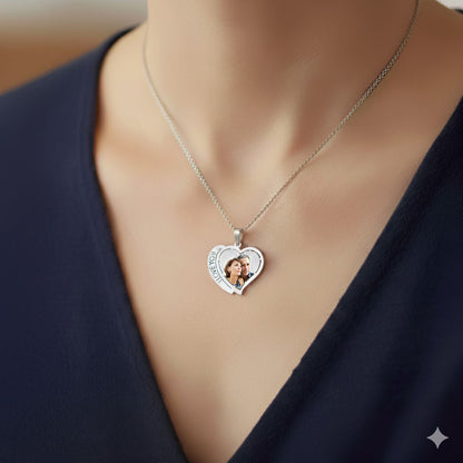 Double Heart Picture Pendant with Names Cut-Out - Personalized Custom Jewelry with Your Pictures | Sterling Silver