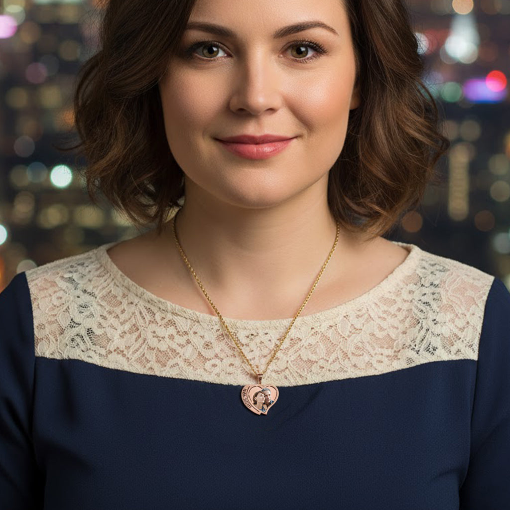 Double Heart Picture Pendant with Names Cut-Out - Personalized Custom Jewelry with Your Pictures | Sterling Silver