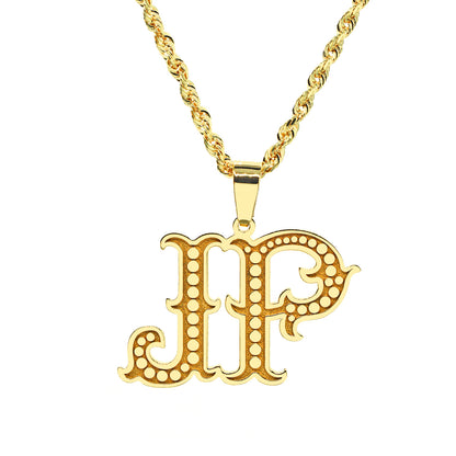 Gothic Initials Pendant Charm in High Polished 14K Gold | 0.75"