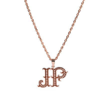 Gothic Initials Pendant Charm in High Polished 14K Gold | 0.75"