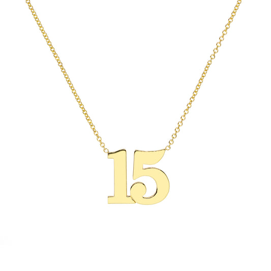 2 Digit Number Pendant Charm Necklace in High Polished 14K Gold | 10mm Tall