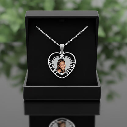 Customizable Picture Pendant - 14K Gold Cut Out Heart Shape with Names for Personalized Photo Charm