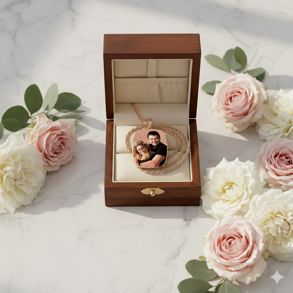 Rounded Rectangle Picture Pendant - Charm with Diamond Cut Edge and HD Laser Printed Custom Jewelry with Your Pictures | Sterling Silver