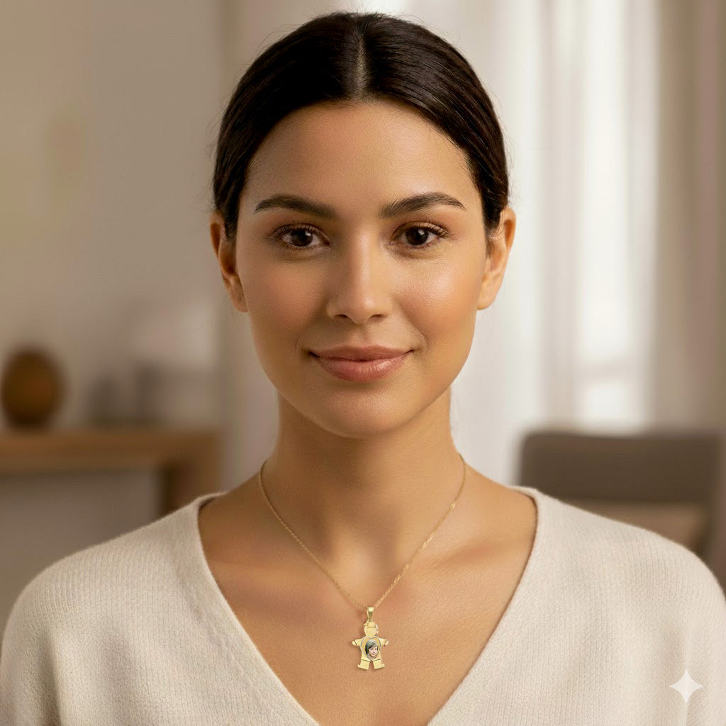 14K Gold Baby Boy Picture Pendant with Heart Cut-Out - Personalized Custom Jewelry with Your Pictures