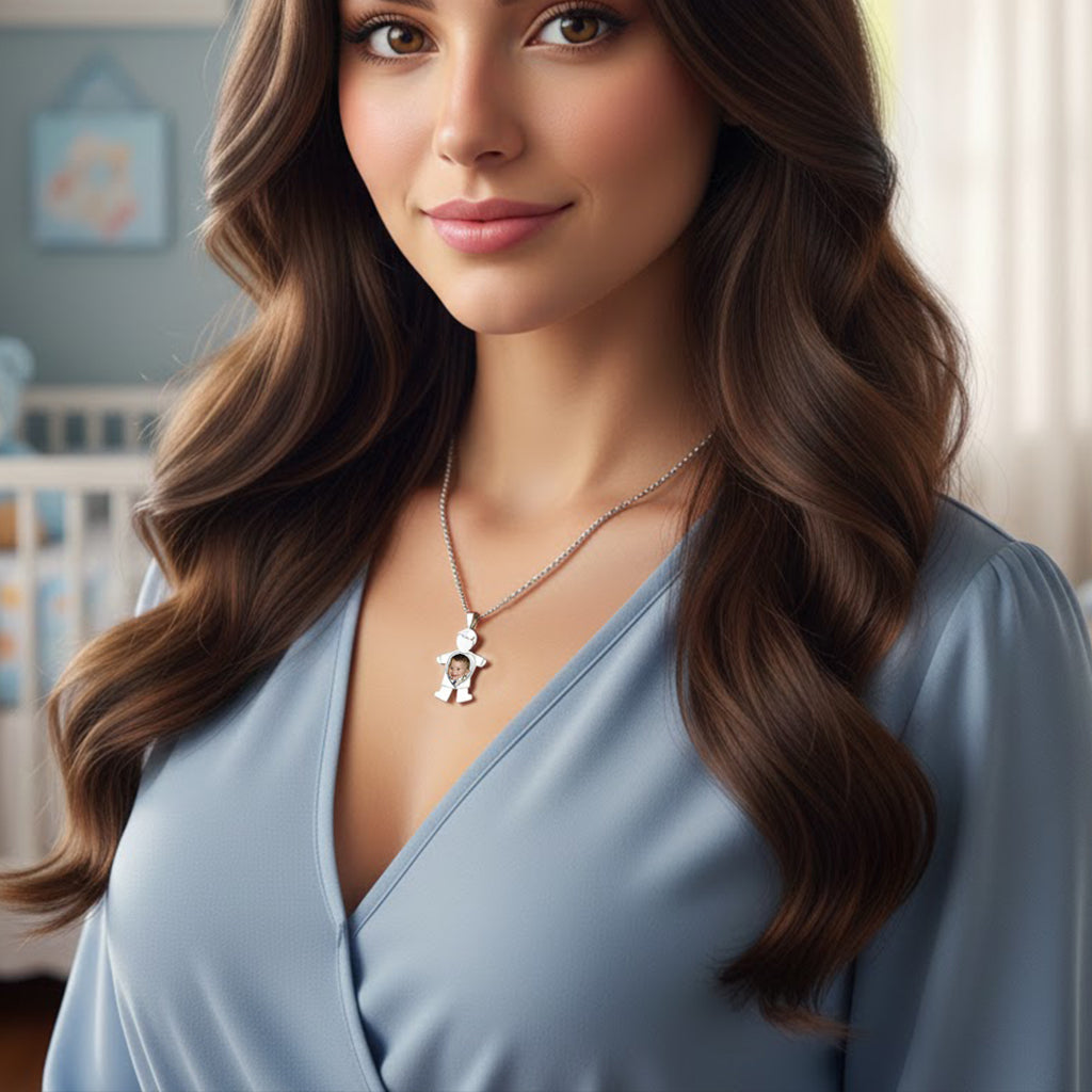 14K Gold Baby Boy Picture Pendant with Heart Cut-Out - Personalized Custom Jewelry with Your Pictures