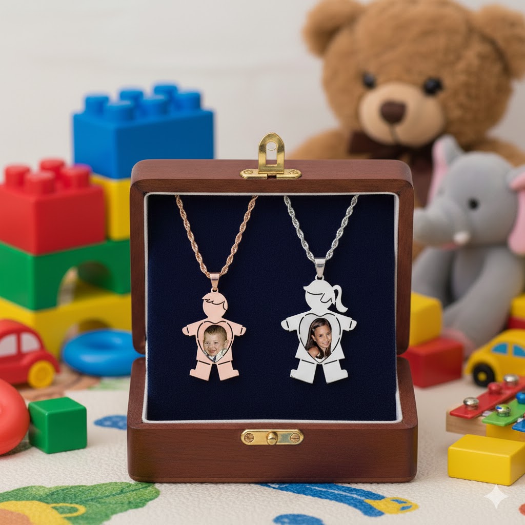 14K Gold Baby Boy Picture Pendant with Heart Cut-Out - Personalized Custom Jewelry with Your Pictures