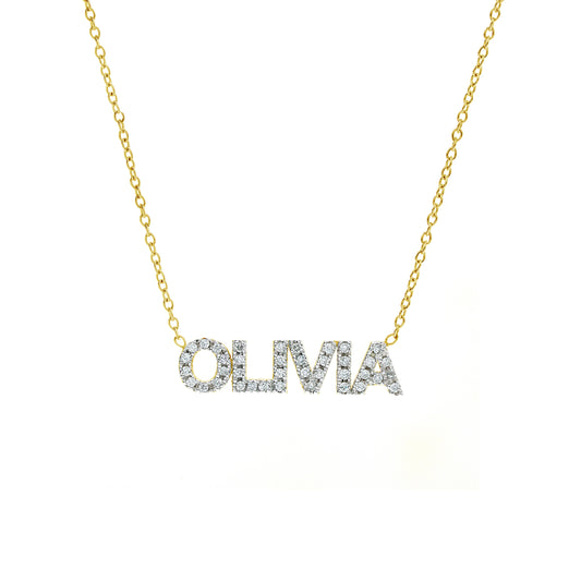 Personalized 14K Gold and Diamond Pave Name Necklace