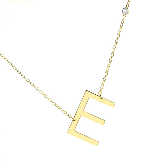 Solid 14K Gold Letter and Accent Diamond Necklace