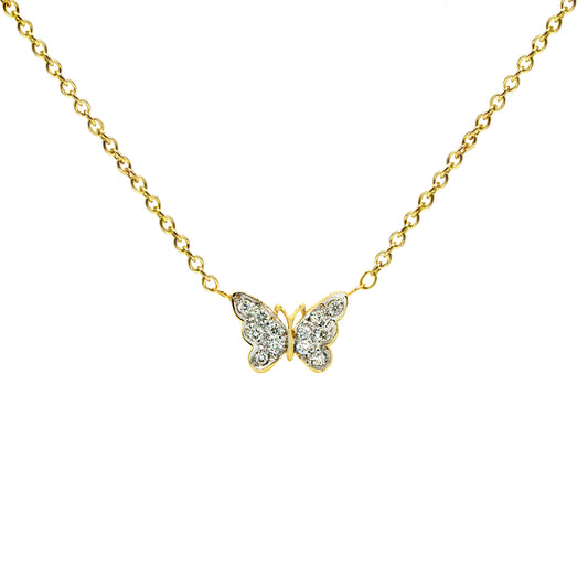 Diamond Pave Butterfly Charm Necklace in 14K Gold