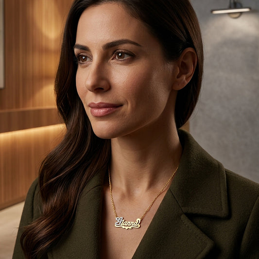 Bespoke 14K Gold Name Necklace with Diamonds on First Letter
