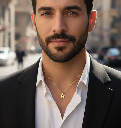 Block Text Initial Pendant in High Polished 14K Gold with Multiple Chain Options | 0.75 Inch