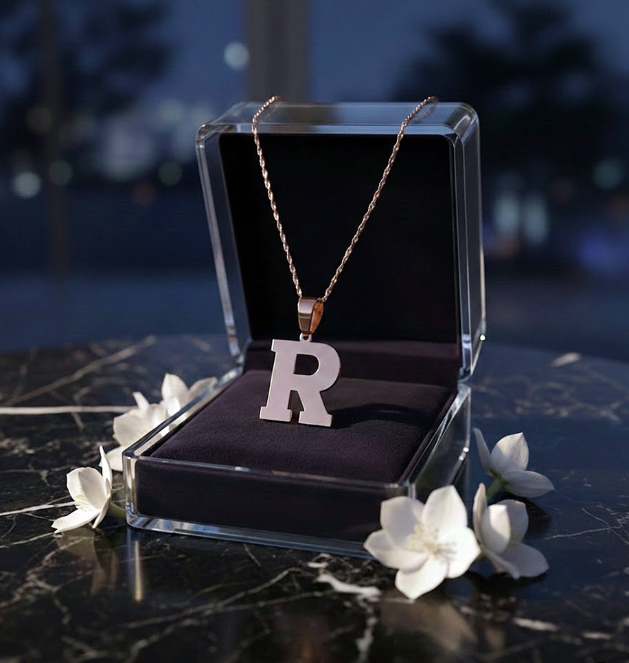 Block Text Initial Pendant in High Polished 14K Gold with Multiple Chain Options | 0.75 Inch