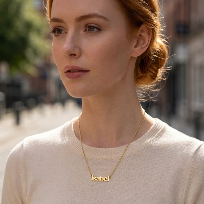 Block Text Name Pendant in Polished 14K Gold