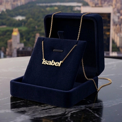 Block Text Name Pendant in Polished 14K Gold