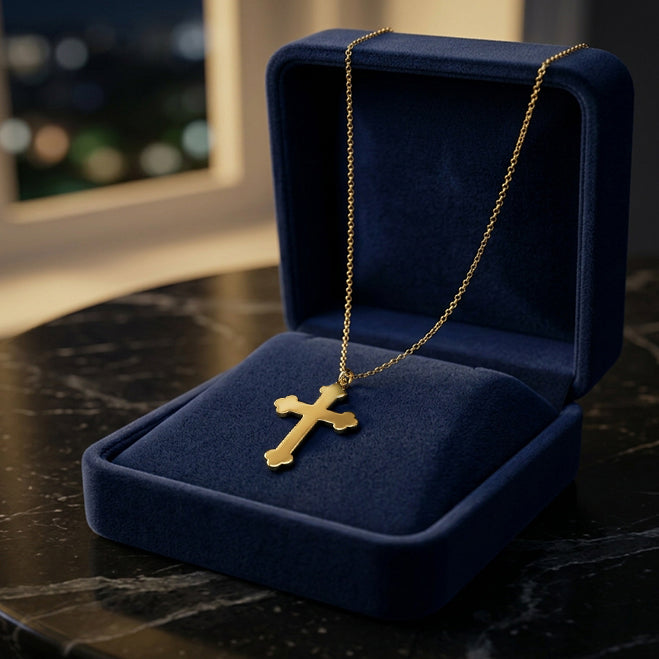 Budded Cross in 14K High Polished Gold with Chain Options