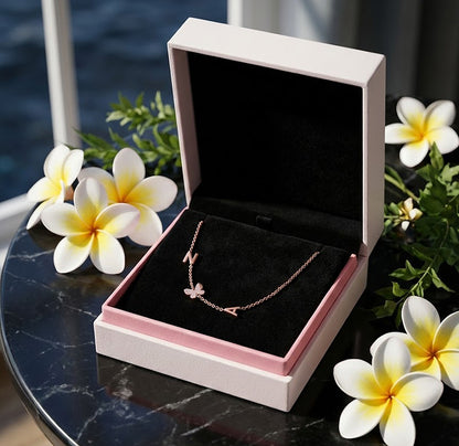 Butterfly Necklace with Custom Initials in 14K Gold Necklace | 6mm
