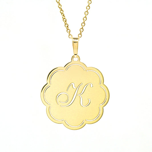 14K Gold Monogram Scallop shaped Pendant Necklace