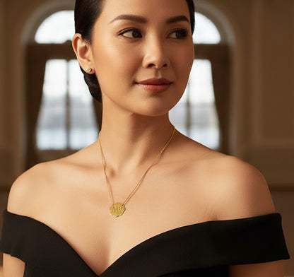 Custom 14K Gold Cloud Disc Three Initial Monogram Necklace