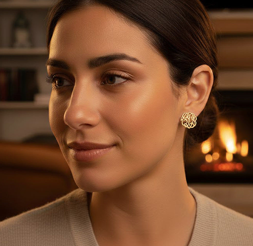 Custom 14K Gold Monogram Stud Earrings