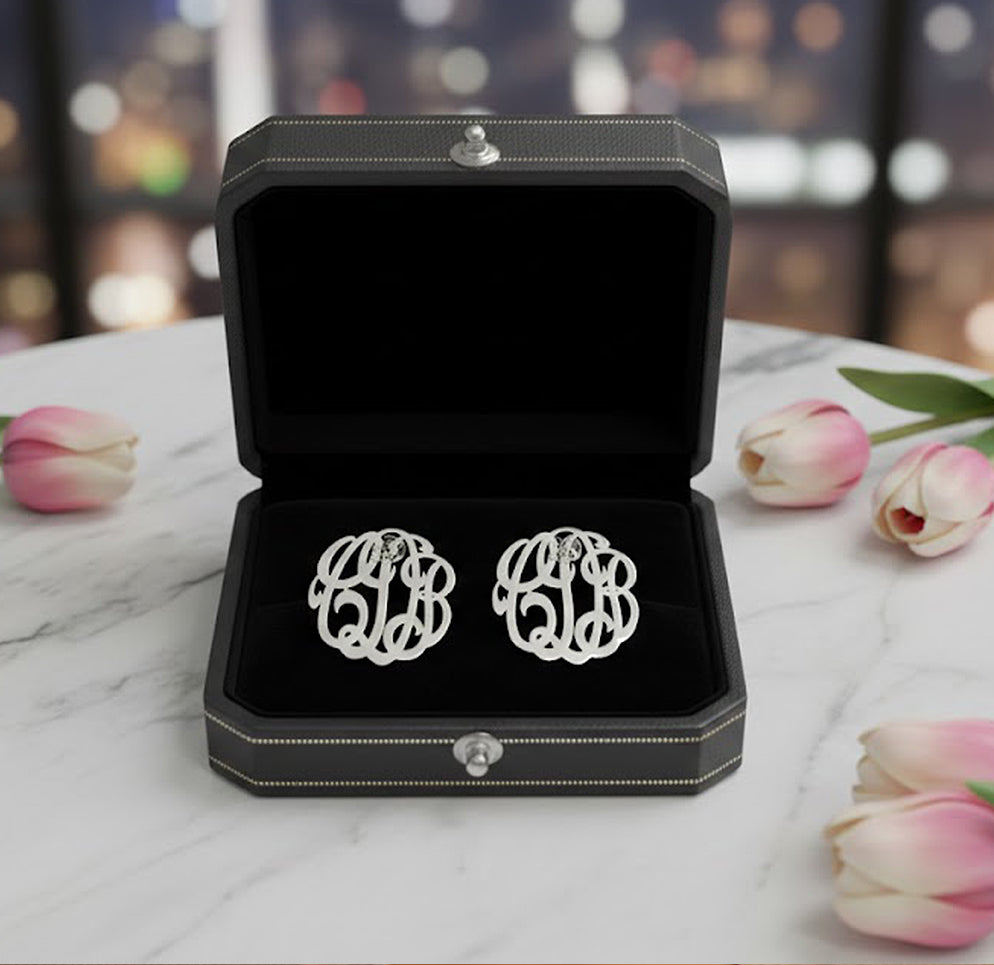 Custom 14K Gold Monogram Stud Earrings