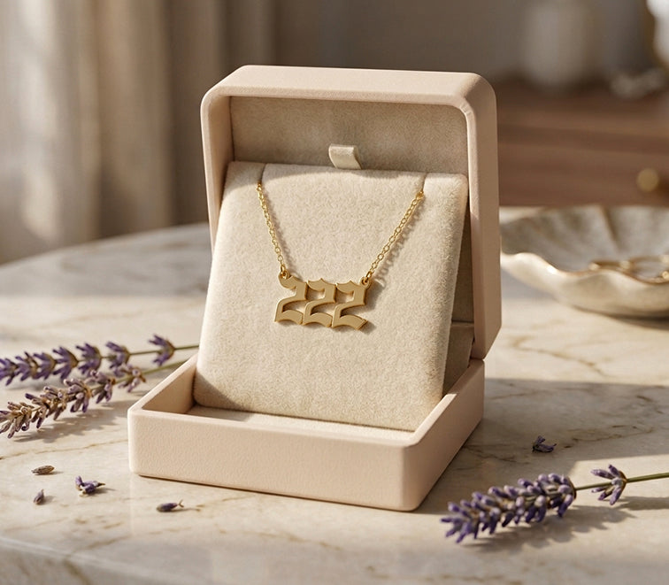 Custom 14K Gold Number Plate Necklace | Old English