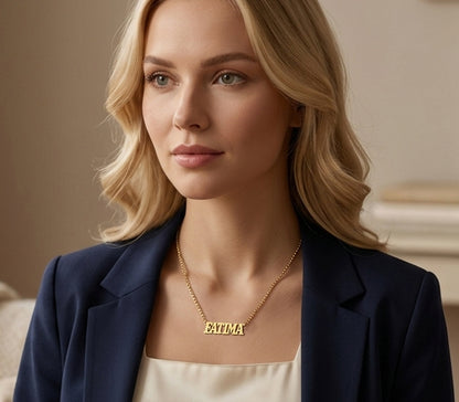 Custom 14K Gold Western Font Nameplate Necklace