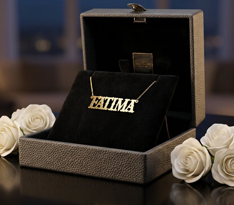 Custom 14K Gold Western Font Nameplate Necklace