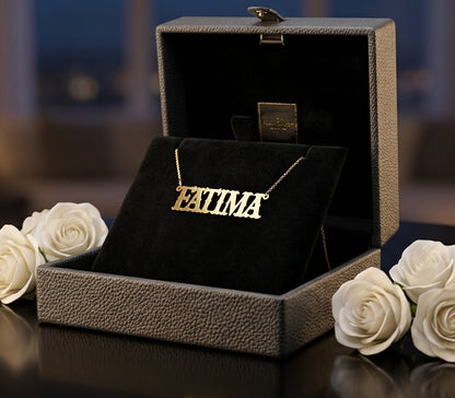 Custom 14K Gold Western Font Nameplate Necklace