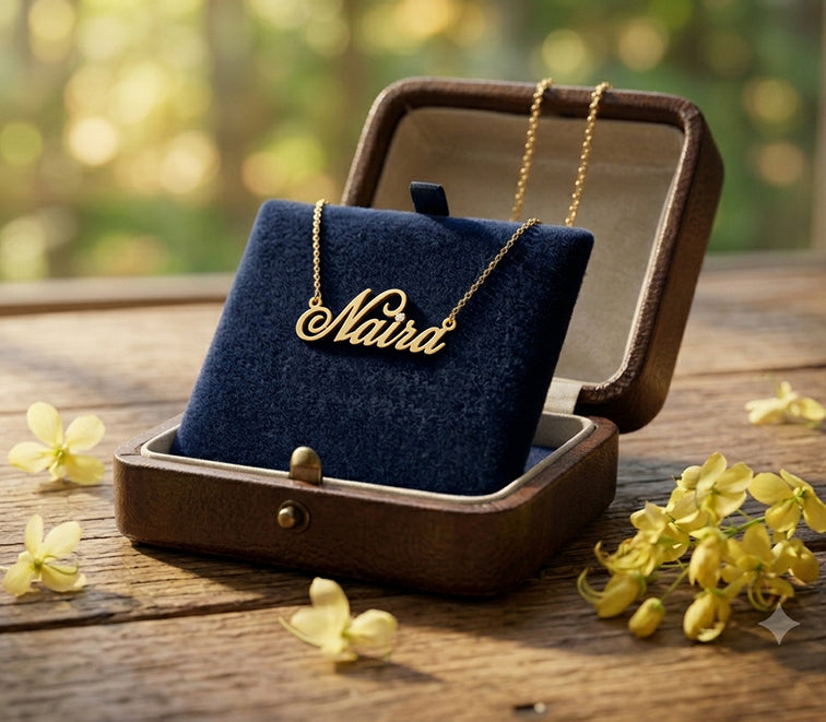 Custom 14K Gold and Diamond Name Plate | Stylized Script