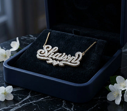 Custom 14K Gold and Full Diamonds Shadow Box Name Plate