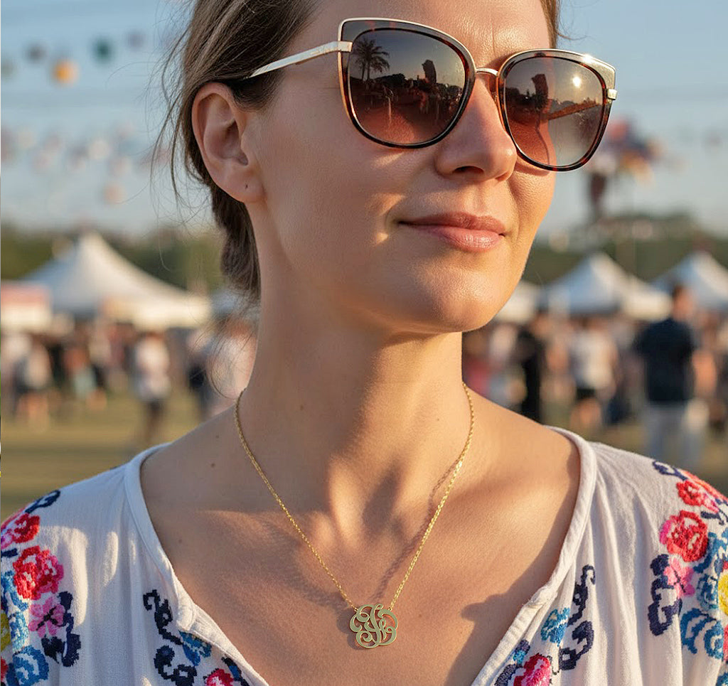 Custom 14k Yellow Gold Script Monogram Necklace