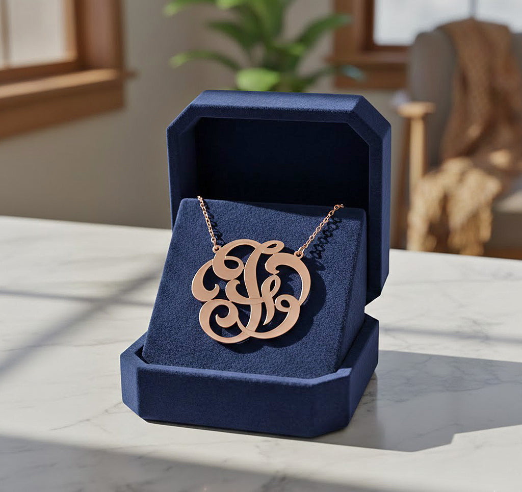 Custom 14k Yellow Gold Script Monogram Necklace