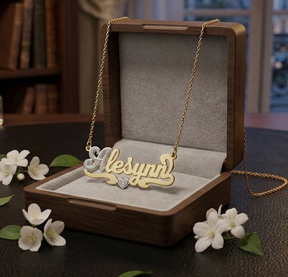 Custom 14kt. Gold Name Necklace with Diamond First Letter and Heart