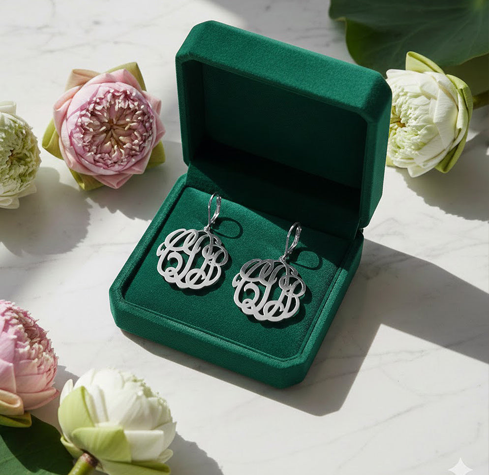 Custom 3 Initial Monogram Hanging Earrings