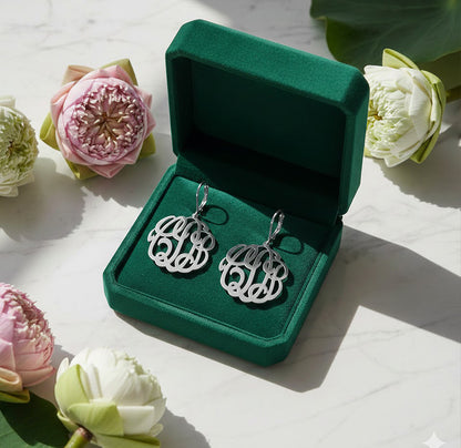 Custom 3 Initial Monogram Hanging Earrings