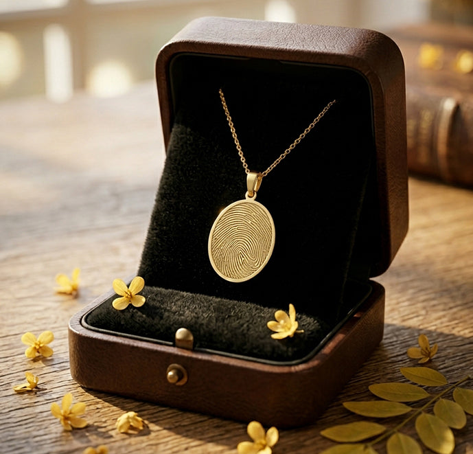 Custom Bezelled Fingerprint Oval Pendant in 14K Gold