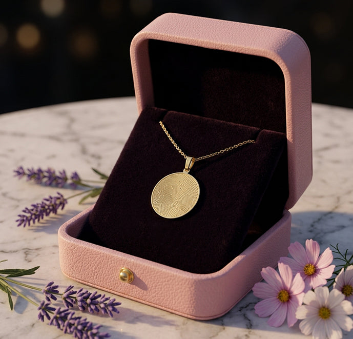 Custom Bezelled Fingerprint Round Pendant in 14K Gold