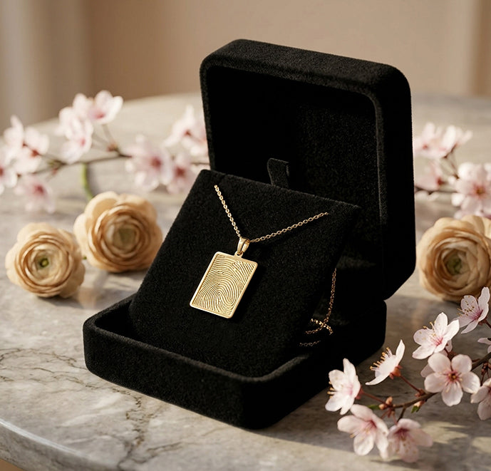 Custom Bezelled Fingerprint Square Pendant in 14K Gold