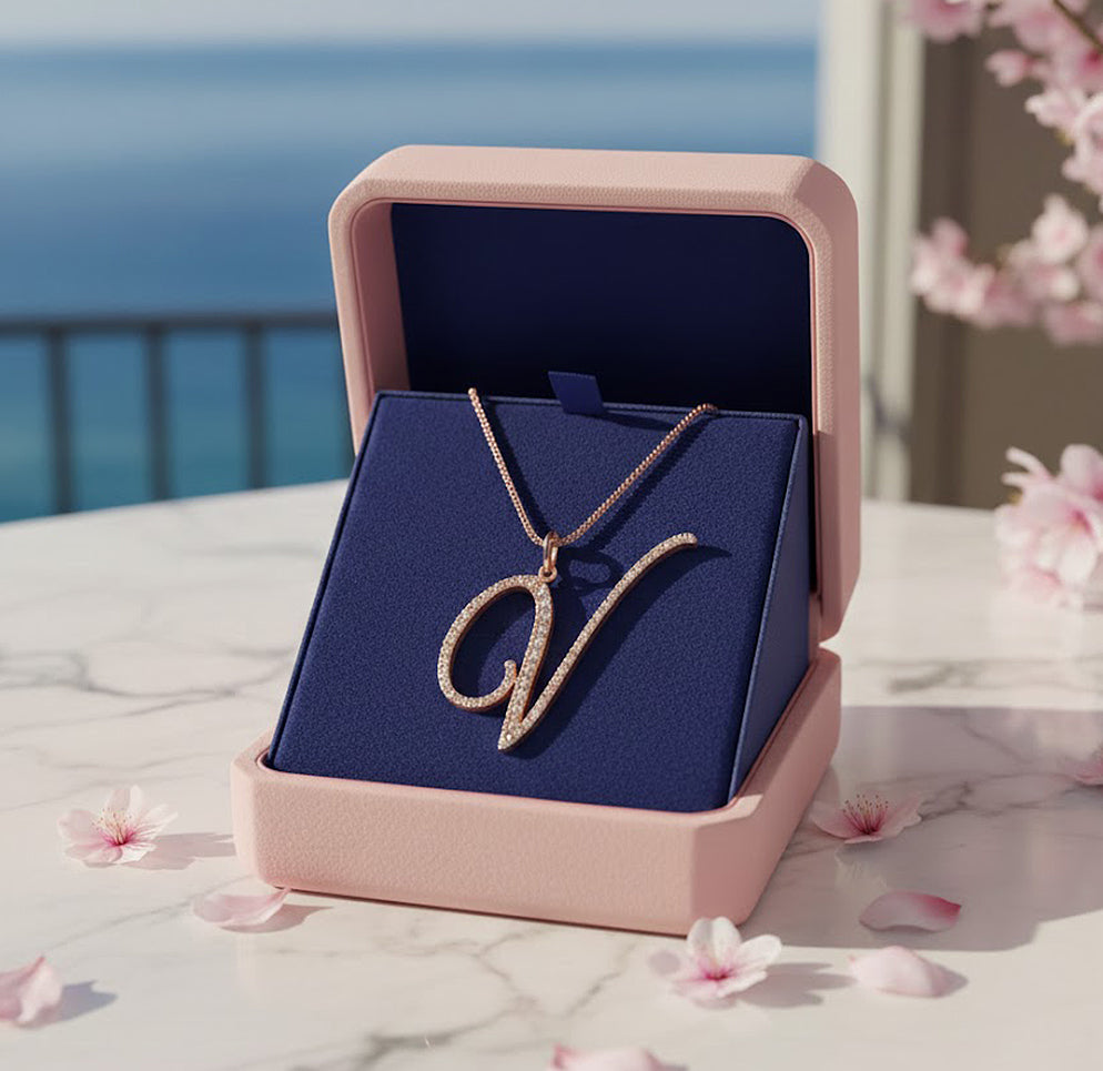 Custom Cursive Initial Pendant Charm with Diamonds in 14K Gold | 1 inch High