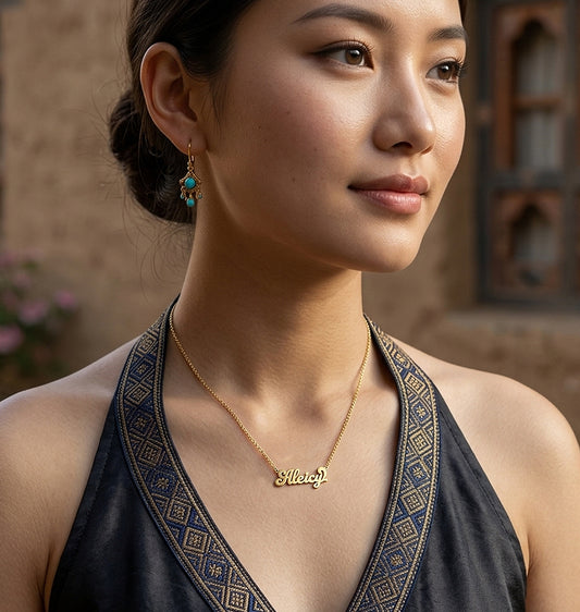 Custom Double Name Plate Necklace in High Polished 14K Gold