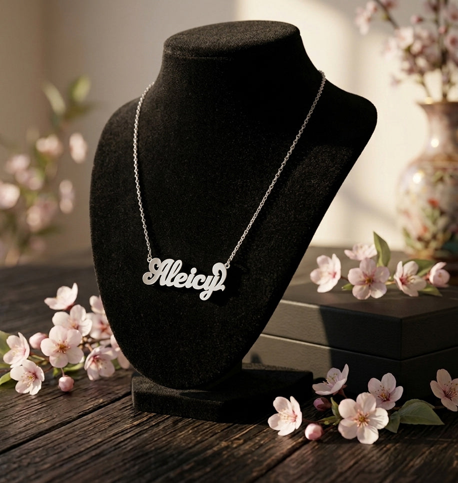 Custom Double Name Plate Necklace in High Polished 14K Gold