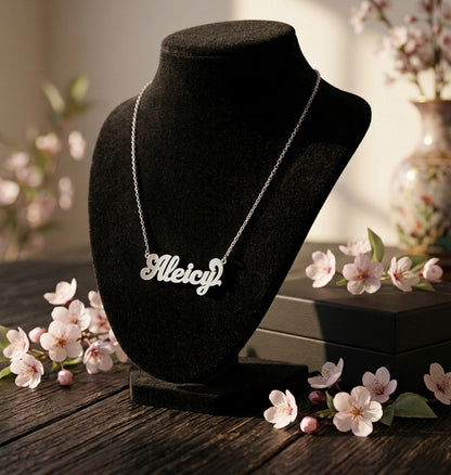Custom Double Name Plate Necklace in High Polished 14K Gold