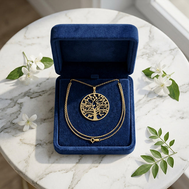 Custom Family Tree Charm Pendant in High Polished 14K Gold