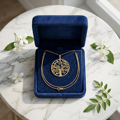 Custom Family Tree Charm Pendant in High Polished 14K Gold