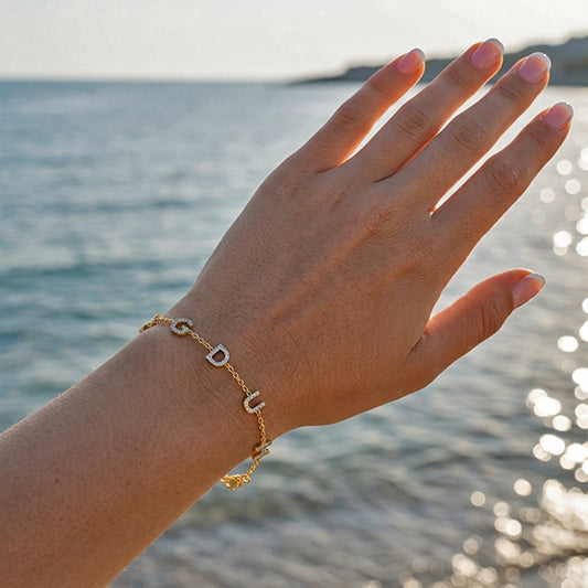 Custom Initial Station Bracelet with 14K Gold and Pave Diamonds