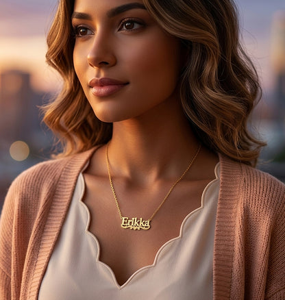 Custom Nameplate in Sterling Silver with Heart and Flourish in Florentine Finish