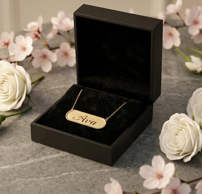 Custom Punch Out Name on 14K Gold Bar Plate Necklace