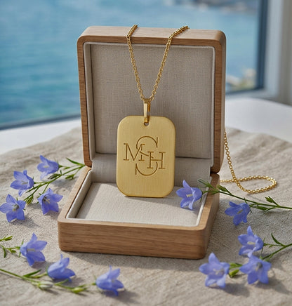 Custom Punch out Name Dog Tag Pendant in 14K Gold